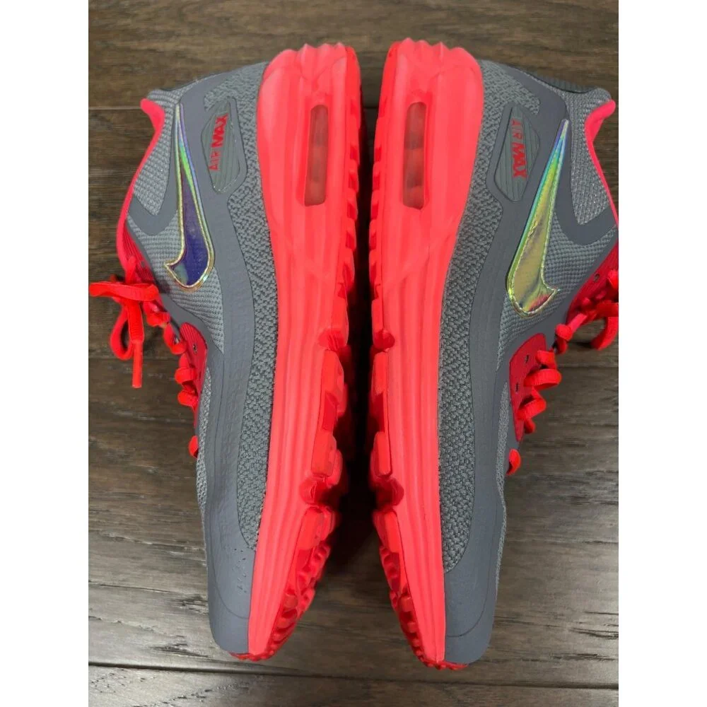 NIKE Air Max Lunarlon Running Shoes Fluorescent Pink Gray Ladies US Sz 9 EUC